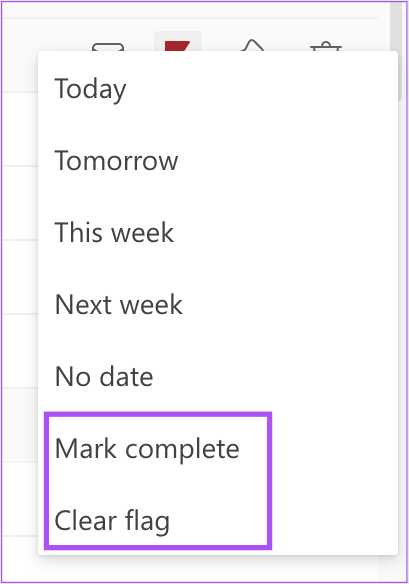 برای حذف email reminders، روی پیام ایمیل پرچمدار کلیک راست کرده و Mark As Complete یا Clear Flag را انتخاب کنید.